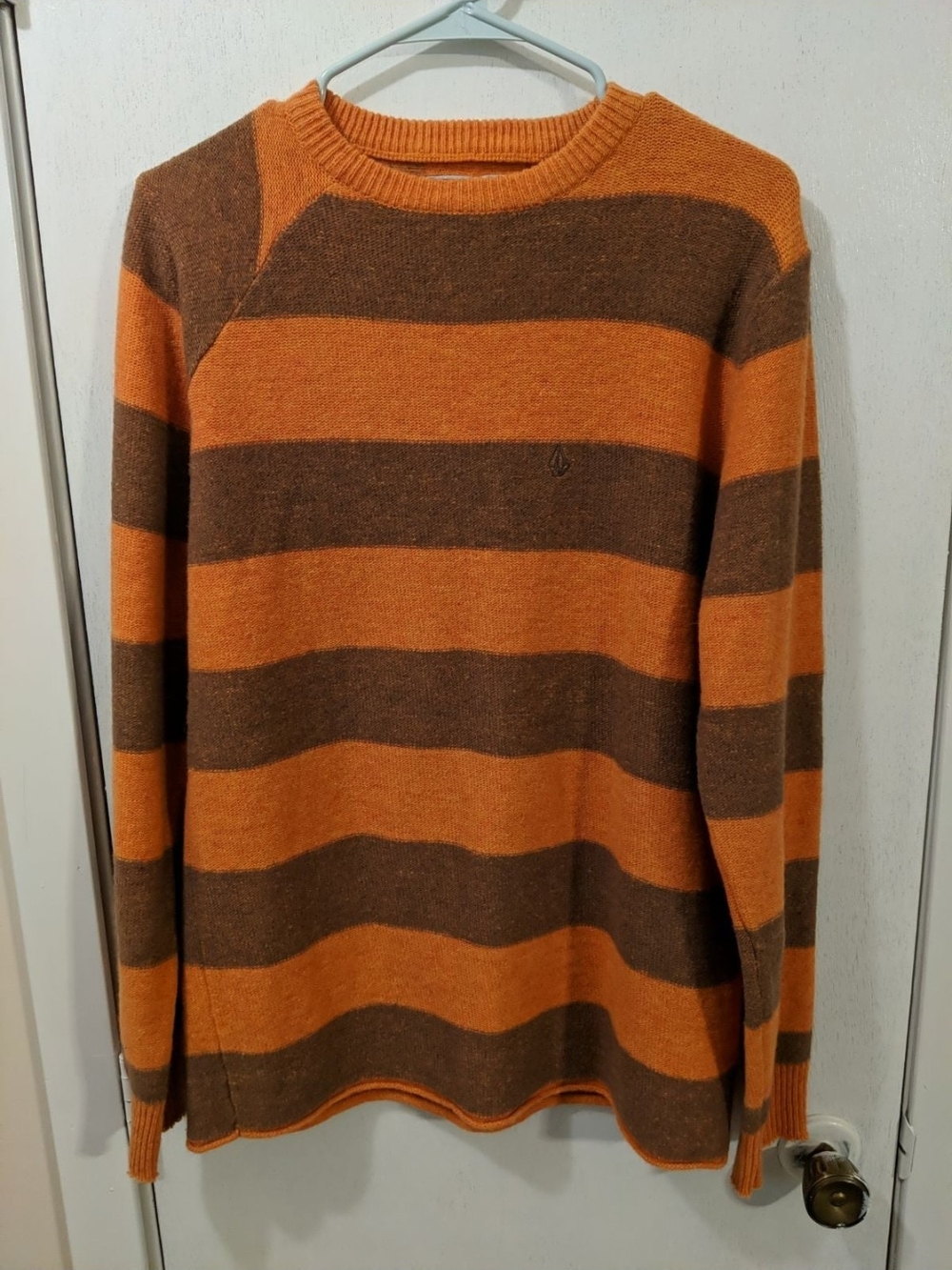 Volcom Orange & Brown Striped Crewneck Sweater Freddy Cougar